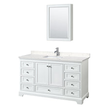 Load image into Gallery viewer, Wyndham Collection Vanity Wyndham Collection WCS202060SWHC2UNSMED Deborah 60 Inch Single Bathroom Vanity in White, Light-Vein Carrara Cultured Marble Countertop, Undermount Square Sink, Medicine Cabinet