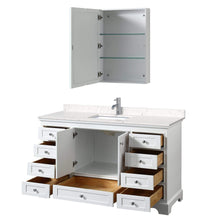 Load image into Gallery viewer, Wyndham Collection Vanity Wyndham Collection WCS202060SWHC2UNSMED Deborah 60 Inch Single Bathroom Vanity in White, Light-Vein Carrara Cultured Marble Countertop, Undermount Square Sink, Medicine Cabinet