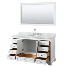 Load image into Gallery viewer, Wyndham Collection Vanity Wyndham Collection WCS202060SWHCMUNOM58 Deborah 60 Inch Single Bathroom Vanity in White, White Carrara Marble Countertop, Undermount Oval Sink, and 58 Inch Mirror