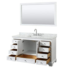 Load image into Gallery viewer, Wyndham Collection Vanity Wyndham Collection WCS202060SWHCMUNSM58 Deborah 60 Inch Single Bathroom Vanity in White, White Carrara Marble Countertop, Undermount Square Sink, and 58 Inch Mirror