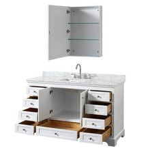 Load image into Gallery viewer, Wyndham Collection Vanity Wyndham Collection WCS202060SWHCMUNSMED Deborah 60 Inch Single Bathroom Vanity in White, White Carrara Marble Countertop, Undermount Square Sink, and Medicine Cabinet