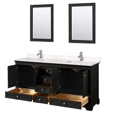 Load image into Gallery viewer, Wyndham Collection Vanity Wyndham Collection WCS202072DDEC2UNSM24 Deborah 72 Inch Double Bathroom Vanity in Dark Espresso, Light-Vein Carrara Cultured Marble Countertop, Undermount Square Sinks, 24 Inch Mirrors