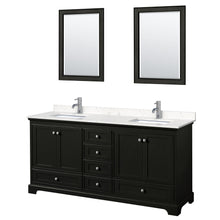 Load image into Gallery viewer, Wyndham Collection Vanity Wyndham Collection WCS202072DDEC2UNSM24 Deborah 72 Inch Double Bathroom Vanity in Dark Espresso, Light-Vein Carrara Cultured Marble Countertop, Undermount Square Sinks, 24 Inch Mirrors