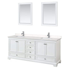 Load image into Gallery viewer, Wyndham Collection Vanity Wyndham Collection WCS202080DWHC2UNSM24 Deborah 80 Inch Double Bathroom Vanity in White, Light-Vein Carrara Cultured Marble Countertop, Undermount Square Sinks, 24 Inch Mirrors