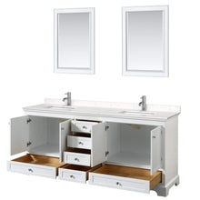 Load image into Gallery viewer, Wyndham Collection Vanity Wyndham Collection WCS202080DWHC2UNSM24 Deborah 80 Inch Double Bathroom Vanity in White, Light-Vein Carrara Cultured Marble Countertop, Undermount Square Sinks, 24 Inch Mirrors