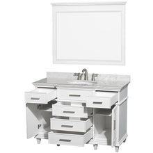 Load image into Gallery viewer, Wyndham Collection Vanity Wyndham Collection WCV171748SWHCMUNRM44 Berkeley 48 Inch Single Bathroom Vanity in White with White Carrara Marble Top with White Undermount Oval Sink and 44 Inch Mirror