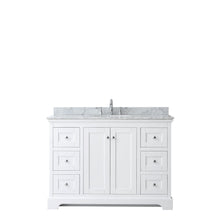 Load image into Gallery viewer, Wyndham Collection Vanity Wyndham Collection WCV232348SWHCMUNOMXX Avery 48 Inch Single Bathroom Vanity in White, White Carrara Marble Countertop, Undermount Oval Sink, and No Mirror