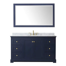 Load image into Gallery viewer, Wyndham Collection Vanity Wyndham Collection WCV232360SBLCMUNOM58 Avery 60 Inch Single Bathroom Vanity in Dark Blue, White Carrara Marble Countertop, Undermount Oval Sink, and 58 Inch Mirror