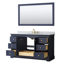 Load image into Gallery viewer, Wyndham Collection Vanity Wyndham Collection WCV232360SBLCMUNOM58 Avery 60 Inch Single Bathroom Vanity in Dark Blue, White Carrara Marble Countertop, Undermount Oval Sink, and 58 Inch Mirror