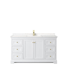 Load image into Gallery viewer, Wyndham Collection Vanity Wyndham Collection WCV232360SWGC2UNSMXX Avery 60 Inch Single Bathroom Vanity in White, Light-Vein Carrara Cultured Marble Countertop, Undermount Square Sink, Brushed Gold Trim