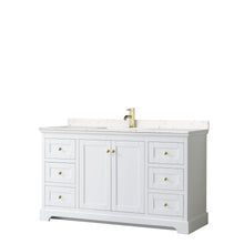 Load image into Gallery viewer, Wyndham Collection Vanity Wyndham Collection WCV232360SWGC2UNSMXX Avery 60 Inch Single Bathroom Vanity in White, Light-Vein Carrara Cultured Marble Countertop, Undermount Square Sink, Brushed Gold Trim