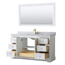 Load image into Gallery viewer, Wyndham Collection Vanity Wyndham Collection WCV232360SWGCMUNSM58 Avery 60 Inch Single Bathroom Vanity in White, White Carrara Marble Countertop, Undermount Square Sink, 58 Inch Mirror, Brushed Gold Trim