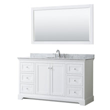 Load image into Gallery viewer, Wyndham Collection Vanity Wyndham Collection WCV232360SWHCMUNOM58 Avery 60 Inch Single Bathroom Vanity in White, White Carrara Marble Countertop, Undermount Oval Sink, and 58 Inch Mirror