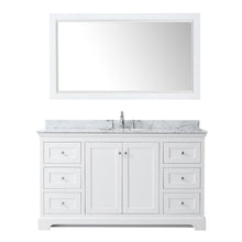 Load image into Gallery viewer, Wyndham Collection Vanity Wyndham Collection WCV232360SWHCMUNOM58 Avery 60 Inch Single Bathroom Vanity in White, White Carrara Marble Countertop, Undermount Oval Sink, and 58 Inch Mirror