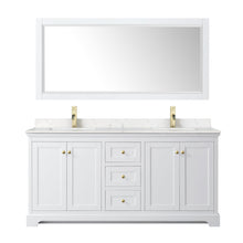 Load image into Gallery viewer, Wyndham Collection Vanity Wyndham Collection WCV232372DWGC2UNSM70 Avery 72 Inch Double Bathroom Vanity in White, Light-Vein Carrara Cultured Marble Countertop, Undermount Square Sinks, 70 Inch Mirror, Brushed Gold Trim