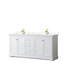 Load image into Gallery viewer, Wyndham Collection Vanity Wyndham Collection WCV232372DWGC2UNSMXX Avery 72 Inch Double Bathroom Vanity in White, Light-Vein Carrara Cultured Marble Countertop, Undermount Square Sinks, Brushed Gold Trim