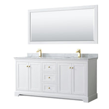 Load image into Gallery viewer, Wyndham Collection Vanity Wyndham Collection WCV232372DWGCMUNSM70 Avery 72 Inch Double Bathroom Vanity in White, White Carrara Marble Countertop, Undermount Square Sinks, 70 Inch Mirror, Brushed Gold Trim
