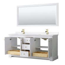 Load image into Gallery viewer, Wyndham Collection Vanity Wyndham Collection WCV232372DWGWCUNSM70 Avery 72 Inch Double Bathroom Vanity in White, White Cultured Marble Countertop, Undermount Square Sinks, 70 Inch Mirror, Brushed Gold Trim