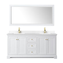 Load image into Gallery viewer, Wyndham Collection Vanity Wyndham Collection WCV232372DWGWCUNSM70 Avery 72 Inch Double Bathroom Vanity in White, White Cultured Marble Countertop, Undermount Square Sinks, 70 Inch Mirror, Brushed Gold Trim