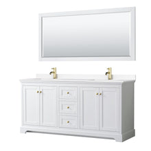 Load image into Gallery viewer, Wyndham Collection Vanity Wyndham Collection WCV232372DWGWCUNSM70 Avery 72 Inch Double Bathroom Vanity in White, White Cultured Marble Countertop, Undermount Square Sinks, 70 Inch Mirror, Brushed Gold Trim