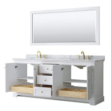 Load image into Gallery viewer, Wyndham Collection Vanity Wyndham Collection WCV232380DWGCMUNOMXX Avery 80 Inch Double Bathroom Vanity in White, White Carrara Marble Countertop, Undermount Oval Sinks, Brushed Gold Trim