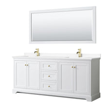 Load image into Gallery viewer, Wyndham Collection Vanity Wyndham Collection WCV232380DWGWCUNSM70 Avery 80 Inch Double Bathroom Vanity in White, White Cultured Marble Countertop, Undermount Square Sinks, 70 Inch Mirror, Brushed Gold Trim