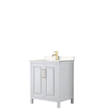 Load image into Gallery viewer, Wyndham Collection Vanity Wyndham Collection WCV252530SWGC2UNSMXX Daria 30 Inch Single Bathroom Vanity in White, Light-Vein Carrara Cultured Marble Countertop, Undermount Square Sink, Brushed Gold Trim