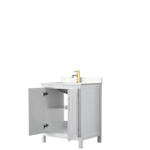 Load image into Gallery viewer, Wyndham Collection Vanity Wyndham Collection WCV252530SWGC2UNSMXX Daria 30 Inch Single Bathroom Vanity in White, Light-Vein Carrara Cultured Marble Countertop, Undermount Square Sink, Brushed Gold Trim