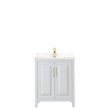 Load image into Gallery viewer, Wyndham Collection Vanity Wyndham Collection WCV252530SWGC2UNSMXX Daria 30 Inch Single Bathroom Vanity in White, Light-Vein Carrara Cultured Marble Countertop, Undermount Square Sink, Brushed Gold Trim
