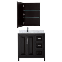 Load image into Gallery viewer, Wyndham Collection Vanity Wyndham Collection WCV252536SDECMUNSMED Daria 36 Inch Single Bathroom Vanity in Dark Espresso, White Carrara Marble Countertop, Undermount Square Sink, and Medicine Cabinet