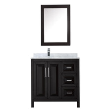 Load image into Gallery viewer, Wyndham Collection Vanity Wyndham Collection WCV252536SDECMUNSMED Daria 36 Inch Single Bathroom Vanity in Dark Espresso, White Carrara Marble Countertop, Undermount Square Sink, and Medicine Cabinet