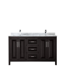 Load image into Gallery viewer, Wyndham Collection Vanity Wyndham Collection WCV252560DDECMUNSMXX Daria 60 Inch Double Bathroom Vanity in Dark Espresso, White Carrara Marble Countertop, Undermount Square Sinks, and No Mirror
