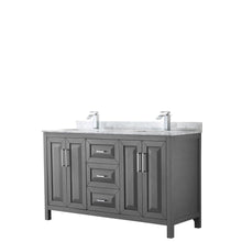 Load image into Gallery viewer, Wyndham Collection Vanity Wyndham Collection WCV252560DKGCMUNSMXX Daria 60 Inch Double Bathroom Vanity in Dark Gray, White Carrara Marble Countertop, Undermount Square Sinks, and No Mirror