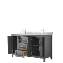 Load image into Gallery viewer, Wyndham Collection Vanity Wyndham Collection WCV252560DKGCMUNSMXX Daria 60 Inch Double Bathroom Vanity in Dark Gray, White Carrara Marble Countertop, Undermount Square Sinks, and No Mirror
