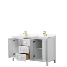 Load image into Gallery viewer, Wyndham Collection Vanity Wyndham Collection WCV252560DWGC2UNSMXX Daria 60 Inch Double Bathroom Vanity in White, Light-Vein Carrara Cultured Marble Countertop, Undermount Square Sinks, Brushed Gold Trim