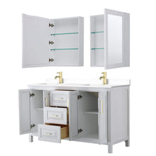 Load image into Gallery viewer, Wyndham Collection Vanity Wyndham Collection WCV252560DWGWCUNSMED Daria 60 Inch Double Bathroom Vanity in White, White Cultured Marble Countertop, Undermount Square Sinks, Medicine Cabinets, Brushed Gold Trim