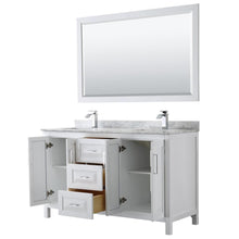 Load image into Gallery viewer, Wyndham Collection Vanity Wyndham Collection WCV252560DWHCMUNSM58 Daria 60 Inch Double Bathroom Vanity in White, White Carrara Marble Countertop, Undermount Square Sinks, and 58 Inch Mirror
