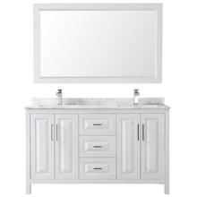 Load image into Gallery viewer, Wyndham Collection Vanity Wyndham Collection WCV252560DWHCMUNSM58 Daria 60 Inch Double Bathroom Vanity in White, White Carrara Marble Countertop, Undermount Square Sinks, and 58 Inch Mirror