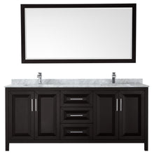 Load image into Gallery viewer, Wyndham Collection Vanity Wyndham Collection WCV252580DDECMUNSM70 Daria 80 Inch Double Bathroom Vanity in Dark Espresso, White Carrara Marble Countertop, Undermount Square Sinks, and 70 Inch Mirror