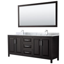 Load image into Gallery viewer, Wyndham Collection Vanity Wyndham Collection WCV252580DDECMUNSM70 Daria 80 Inch Double Bathroom Vanity in Dark Espresso, White Carrara Marble Countertop, Undermount Square Sinks, and 70 Inch Mirror
