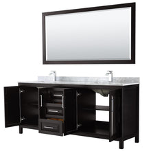 Load image into Gallery viewer, Wyndham Collection Vanity Wyndham Collection WCV252580DDECMUNSM70 Daria 80 Inch Double Bathroom Vanity in Dark Espresso, White Carrara Marble Countertop, Undermount Square Sinks, and 70 Inch Mirror