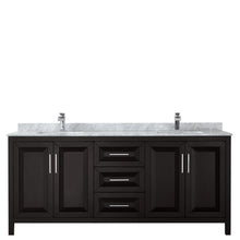 Load image into Gallery viewer, Wyndham Collection Vanity Wyndham Collection WCV252580DDECMUNSMXX Daria 80 Inch Double Bathroom Vanity in Dark Espresso, White Carrara Marble Countertop, Undermount Square Sinks, and No Mirror