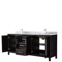 Load image into Gallery viewer, Wyndham Collection Vanity Wyndham Collection WCV252580DDECMUNSMXX Daria 80 Inch Double Bathroom Vanity in Dark Espresso, White Carrara Marble Countertop, Undermount Square Sinks, and No Mirror