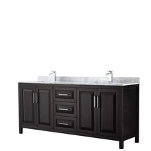 Load image into Gallery viewer, Wyndham Collection Vanity Wyndham Collection WCV252580DDECMUNSMXX Daria 80 Inch Double Bathroom Vanity in Dark Espresso, White Carrara Marble Countertop, Undermount Square Sinks, and No Mirror