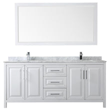 Load image into Gallery viewer, Wyndham Collection Vanity Wyndham Collection WCV252580DWHCMUNSM70 Daria 80 Inch Double Bathroom Vanity in White, White Carrara Marble Countertop, Undermount Square Sinks, and 70 Inch Mirror
