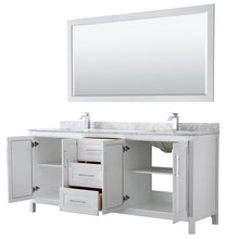 Load image into Gallery viewer, Wyndham Collection Vanity Wyndham Collection WCV252580DWHCMUNSM70 Daria 80 Inch Double Bathroom Vanity in White, White Carrara Marble Countertop, Undermount Square Sinks, and 70 Inch Mirror