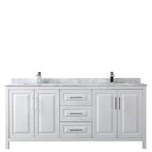 Load image into Gallery viewer, Wyndham Collection Vanity Wyndham Collection WCV252580DWHCMUNSMXX Daria 80 Inch Double Bathroom Vanity in White, White Carrara Marble Countertop, Undermount Square Sinks, and No Mirror