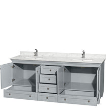 Load image into Gallery viewer, Wyndham Collection Vanity Wyndham Collection WCV800080DOYCMUNSMXX Acclaim 80 Inch Double Bathroom Vanity in Oyster Gray, White Carrara Marble Countertop, Undermount Square Sinks, and No Mirrors
