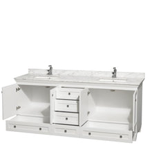 Load image into Gallery viewer, Wyndham Collection Vanity Wyndham Collection WCV800080DWHCMUNSMXX Acclaim 80 Inch Double Bathroom Vanity in White, White Carrara Marble Countertop, Undermount Square Sinks, and No Mirrors
