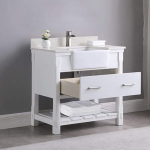 Altair Vanity Altair Georgia 36" Single Bathroom Vanity Set in Jewelry Blue or White and Composite Carrara White Stone Top with White Farmhouse Basin